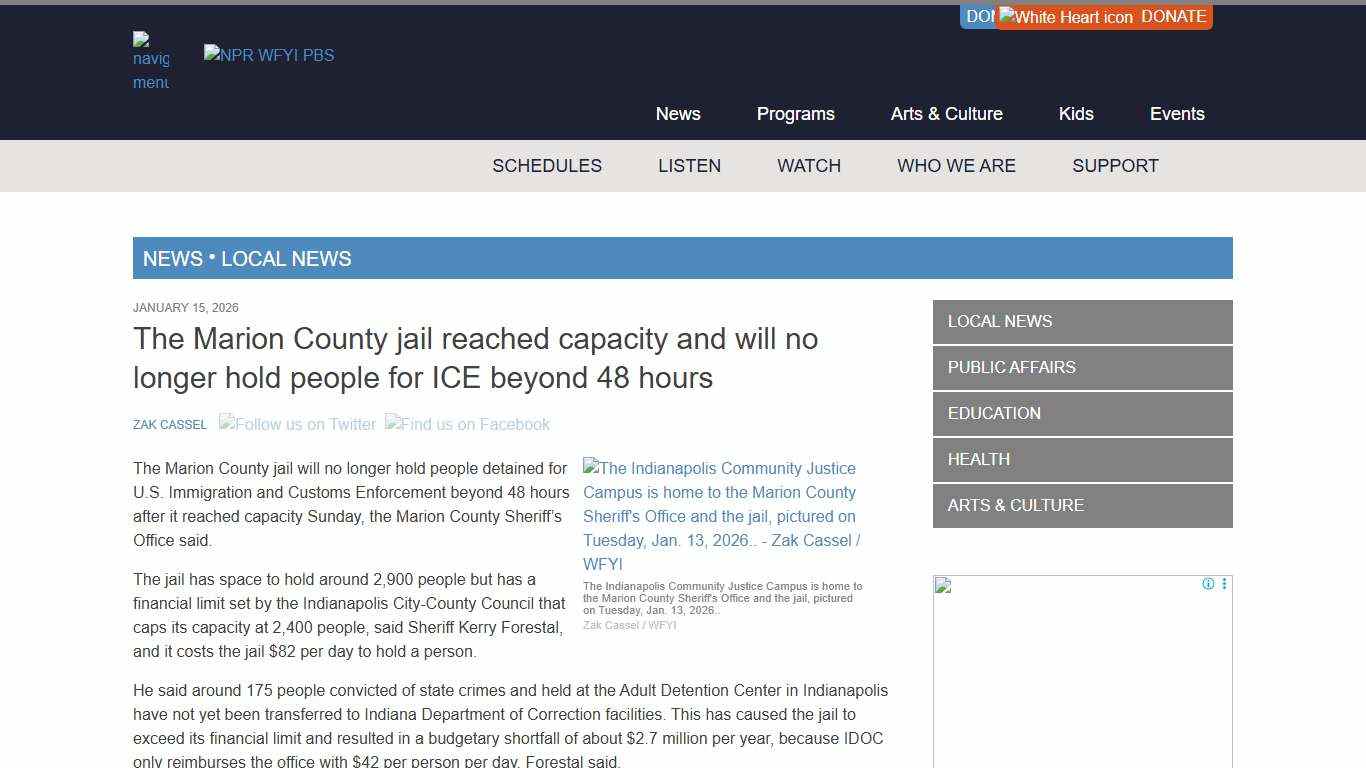 The Marion County jail reached capacity and will no longer hold people for ICE beyond 48 hours